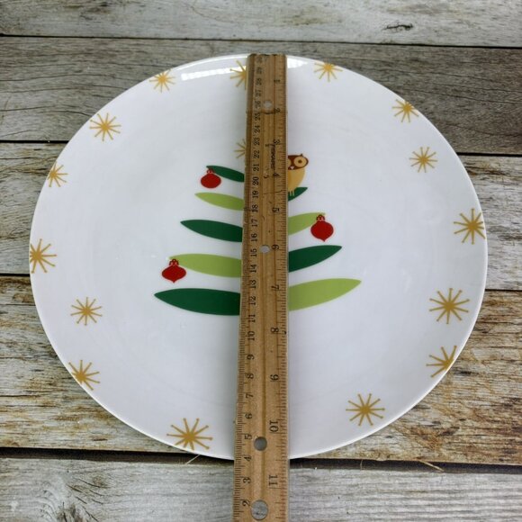 Rachael Ray HOLIDAY HOOT Christmas Tree Owl Stars Porcelain Dinner Plates Set 4 - Picture 11 of 16
